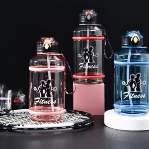 2L clear water gradient gym water bottle with straw