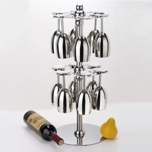 2 layer rotating steel wine glass. Glass stand metal rotating