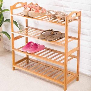 4 layer bamboo shoe rack, can accommodate 12-16 shoes