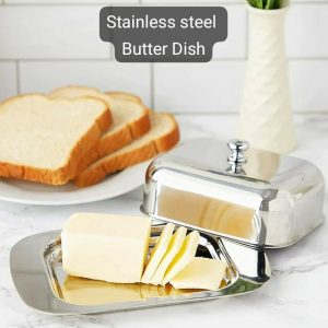 Steel/metal butter dish with lid